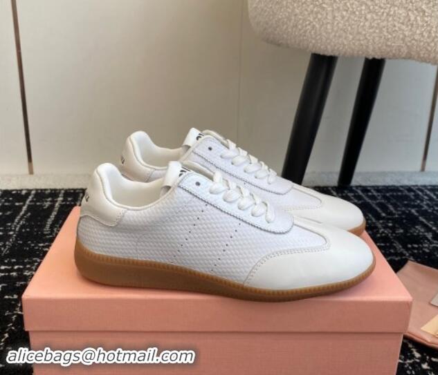 Grade Quality Miu Miu Wove-Embossed and Nappa Leather Sneakers White 014004