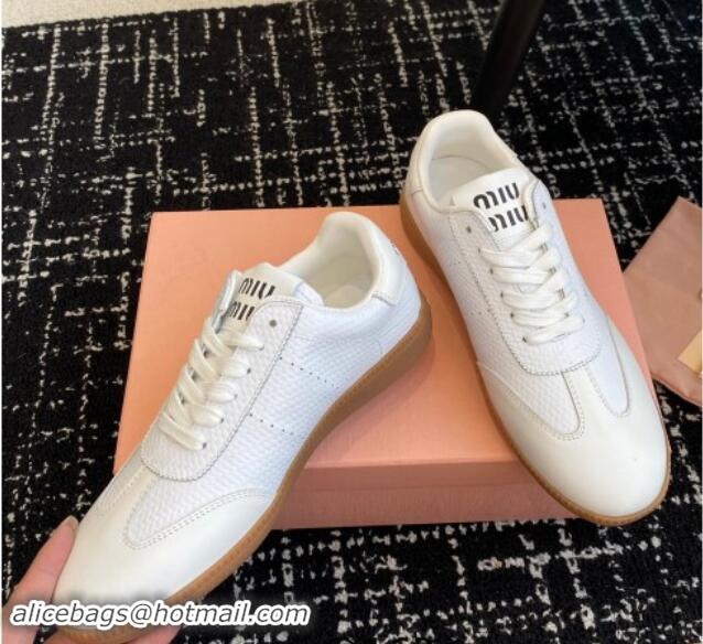 Grade Quality Miu Miu Wove-Embossed and Nappa Leather Sneakers White 014004