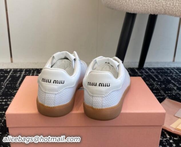 Grade Quality Miu Miu Wove-Embossed and Nappa Leather Sneakers White 014004