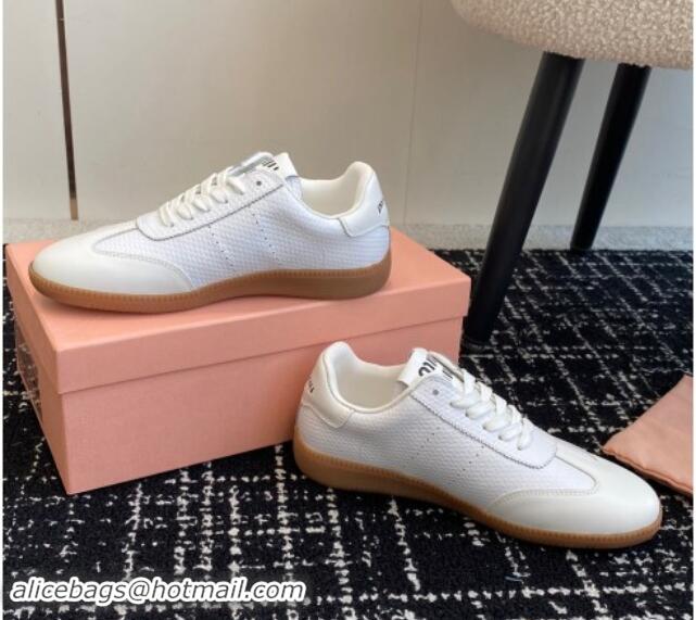 Grade Quality Miu Miu Wove-Embossed and Nappa Leather Sneakers White 014004