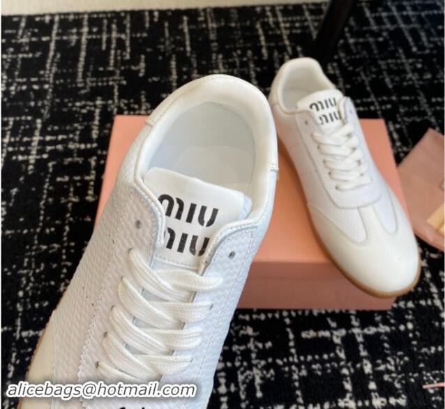 Grade Quality Miu Miu Wove-Embossed and Nappa Leather Sneakers White 014004