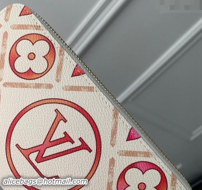 Top Grade Louis Vuitton Zippy Wallet in Monogram Tiles Canvas M11455 Coral Pink 2024