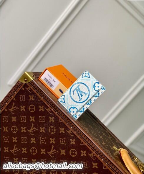 Famous Brand Louis Vuitton Card Holder Wallet in Monogram Tiles Canvas M83625 Lagoon Blue 2024