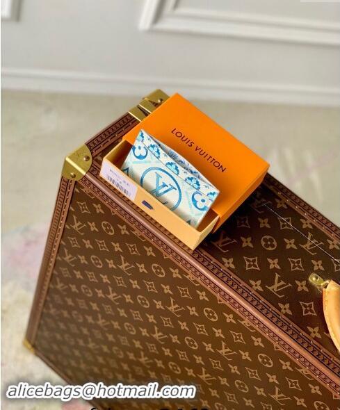 Famous Brand Louis Vuitton Card Holder Wallet in Monogram Tiles Canvas M83625 Lagoon Blue 2024