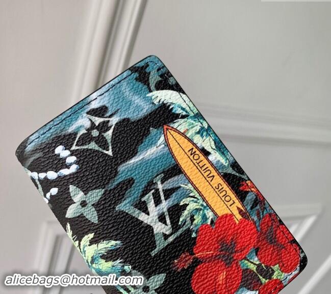 Famous Brand Louis Vuitton Pocket Organizer Wallet in Monogram Surfin' Canvas M83498 Navy Blue 2024