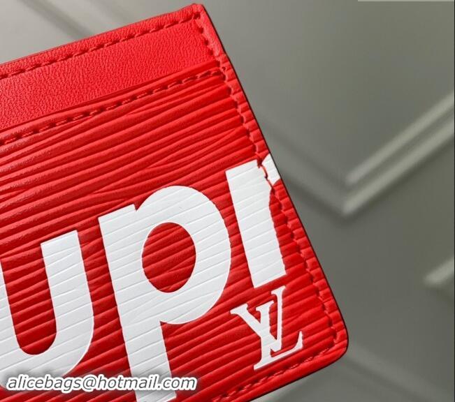 Top Grade Supreme x Louis Vuitton Card Holder Wallet in Epi Leather M64543 Red 2024