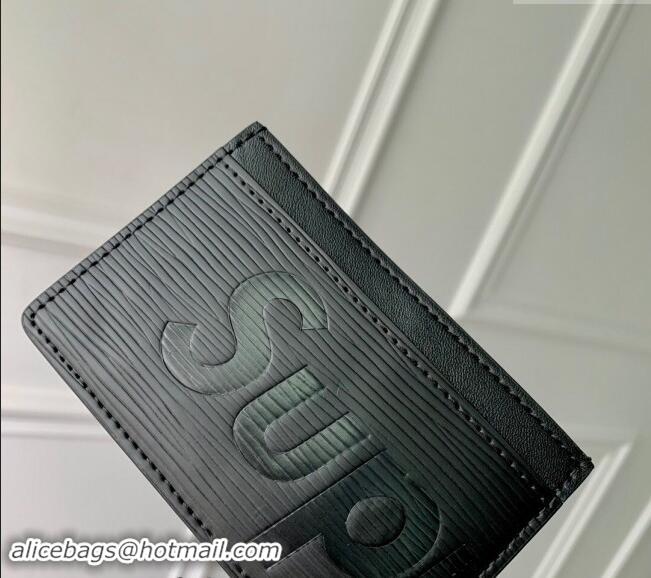 Good Looking Supreme x Louis Vuitton Card Holder Wallet in Epi Leather M64543 Black 2024