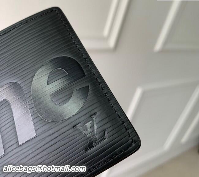 Luxury Cheap Supreme x Louis Vuitton Multiple Wallet in Epi Leather M64542 Black 2024