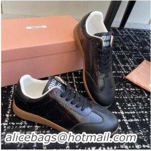 Perfect Miu Miu Wove-Embossed and Nappa Leather Sneakers Black 014005