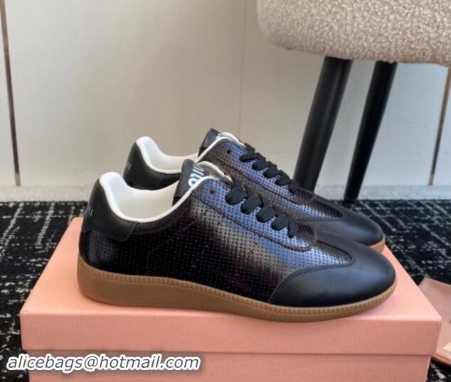 Perfect Miu Miu Wove-Embossed and Nappa Leather Sneakers Black 014005