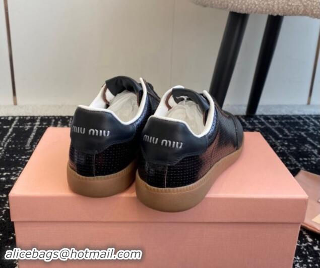 Perfect Miu Miu Wove-Embossed and Nappa Leather Sneakers Black 014005