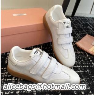 Perfect Miu Miu Wove-Embossed and Nappa Leather Sneakers with Velcro Strap White 1014006