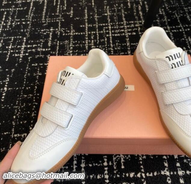 Perfect Miu Miu Wove-Embossed and Nappa Leather Sneakers with Velcro Strap White 1014006