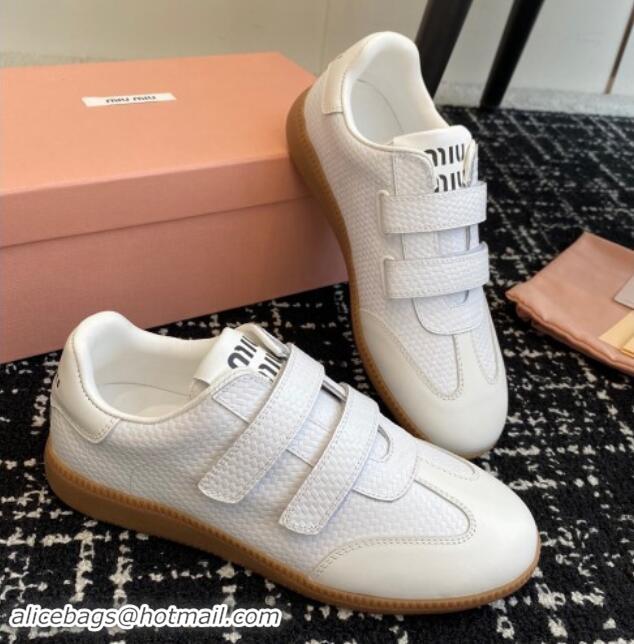 Perfect Miu Miu Wove-Embossed and Nappa Leather Sneakers with Velcro Strap White 1014006