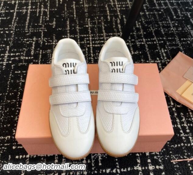 Perfect Miu Miu Wove-Embossed and Nappa Leather Sneakers with Velcro Strap White 1014006