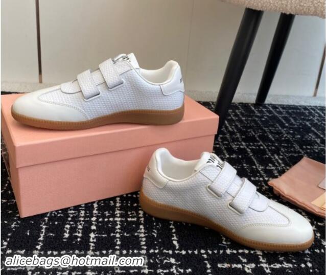 Perfect Miu Miu Wove-Embossed and Nappa Leather Sneakers with Velcro Strap White 1014006