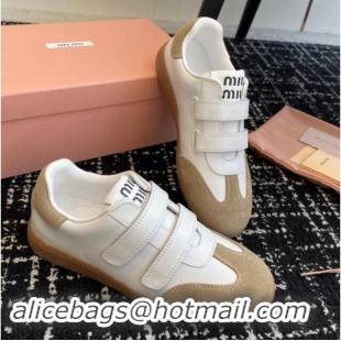 Pretty Style Miu Miu Nappa Leather and Suede Sneakers with Velcro Strap White/Beige 1014007