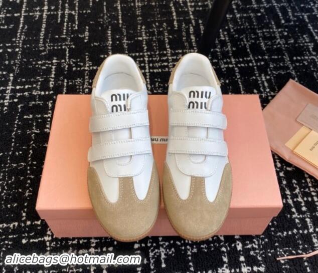 Pretty Style Miu Miu Nappa Leather and Suede Sneakers with Velcro Strap White/Beige 1014007