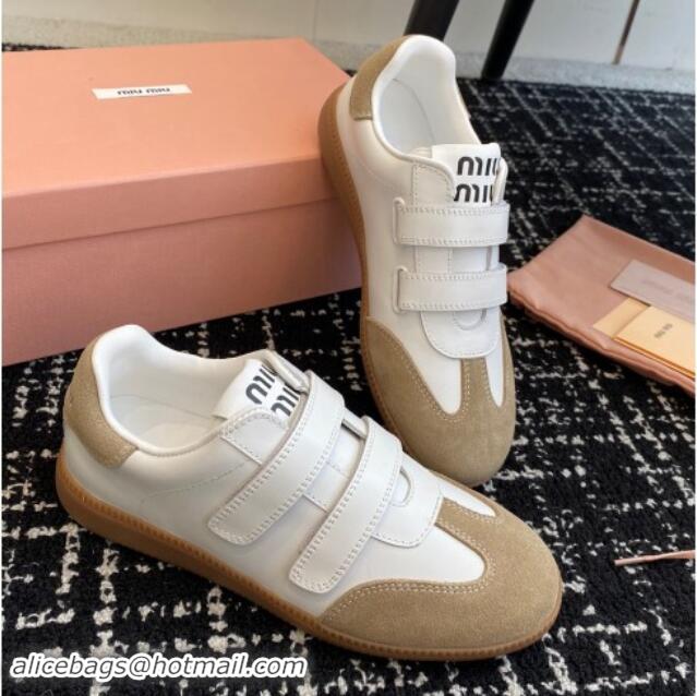 Pretty Style Miu Miu Nappa Leather and Suede Sneakers with Velcro Strap White/Beige 1014007