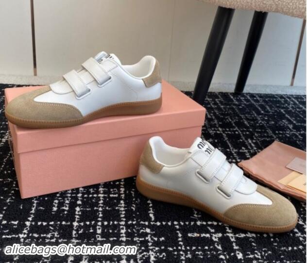 Pretty Style Miu Miu Nappa Leather and Suede Sneakers with Velcro Strap White/Beige 1014007