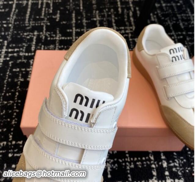 Pretty Style Miu Miu Nappa Leather and Suede Sneakers with Velcro Strap White/Beige 1014007