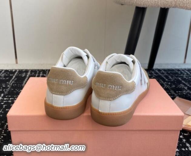 Pretty Style Miu Miu Nappa Leather and Suede Sneakers with Velcro Strap White/Beige 1014007