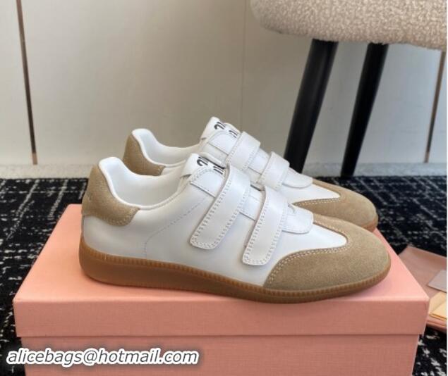 Pretty Style Miu Miu Nappa Leather and Suede Sneakers with Velcro Strap White/Beige 1014007