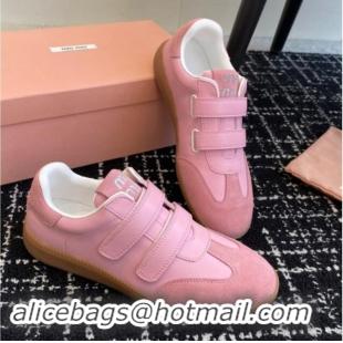 Best Grade Miu Miu Nappa Leather and Suede Sneakers with Velcro Strap Pink 1014008