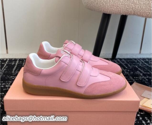 Best Grade Miu Miu Nappa Leather and Suede Sneakers with Velcro Strap Pink 1014008