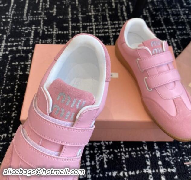 Best Grade Miu Miu Nappa Leather and Suede Sneakers with Velcro Strap Pink 1014008