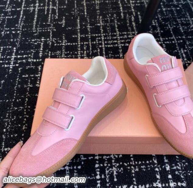 Best Grade Miu Miu Nappa Leather and Suede Sneakers with Velcro Strap Pink 1014008