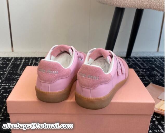 Best Grade Miu Miu Nappa Leather and Suede Sneakers with Velcro Strap Pink 1014008