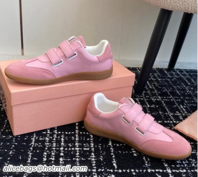 Best Grade Miu Miu Nappa Leather and Suede Sneakers with Velcro Strap Pink 1014008