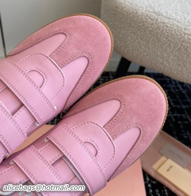 Best Grade Miu Miu Nappa Leather and Suede Sneakers with Velcro Strap Pink 1014008