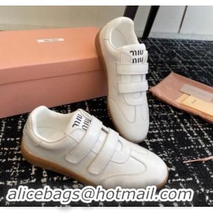 Best Price Miu Miu Nappa Leather Sneakers with Velcro Strap White 1014010