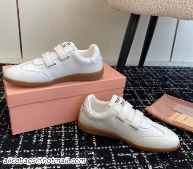 Best Price Miu Miu Nappa Leather Sneakers with Velcro Strap White 1014010