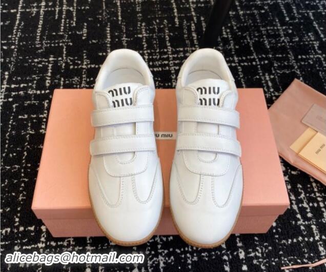 Best Price Miu Miu Nappa Leather Sneakers with Velcro Strap White 1014010