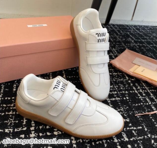 Best Price Miu Miu Nappa Leather Sneakers with Velcro Strap White 1014010