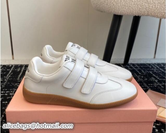 Best Price Miu Miu Nappa Leather Sneakers with Velcro Strap White 1014010