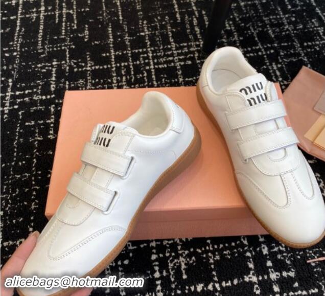 Best Price Miu Miu Nappa Leather Sneakers with Velcro Strap White 1014010