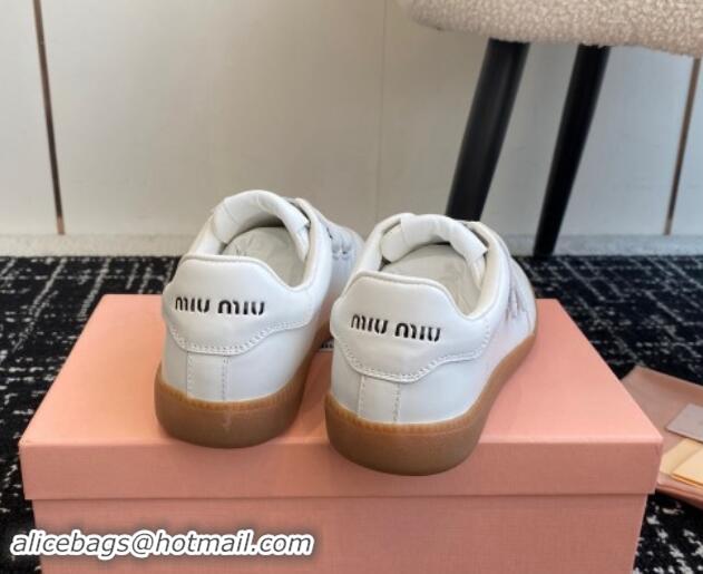 Best Price Miu Miu Nappa Leather Sneakers with Velcro Strap White 1014010