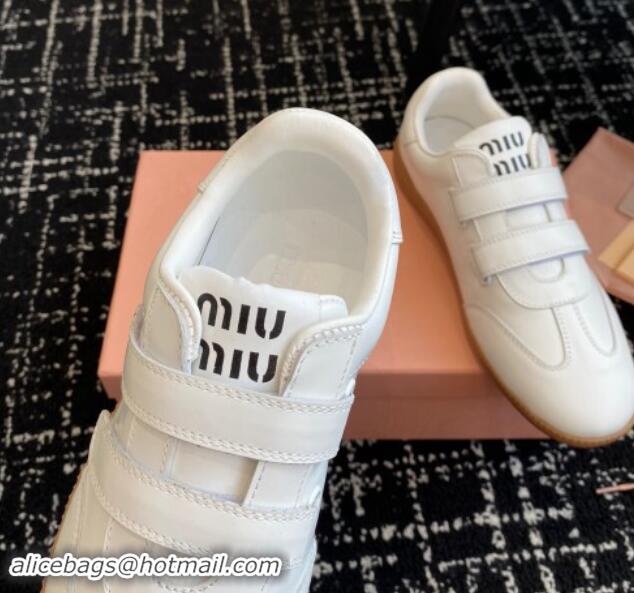 Best Price Miu Miu Nappa Leather Sneakers with Velcro Strap White 1014010