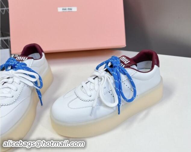 Unique Style Miu Miu Leather Platform Sneakers with Color Laces White/Burgundy 1014011