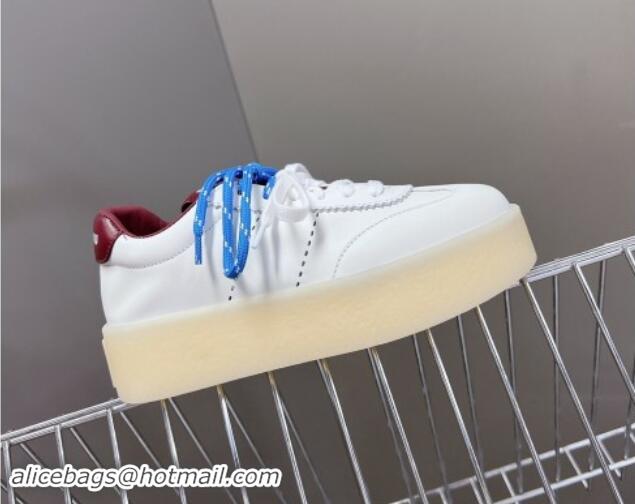 Unique Style Miu Miu Leather Platform Sneakers with Color Laces White/Burgundy 1014011