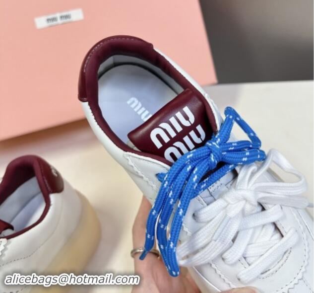 Unique Style Miu Miu Leather Platform Sneakers with Color Laces White/Burgundy 1014011