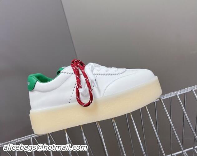 Low Price Miu Miu Leather Platform Sneakers with Color Laces White/Green 1014012