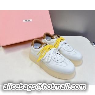 Good Looking Miu Miu Leather Platform Sneakers with Color Laces White/Brown 1014013