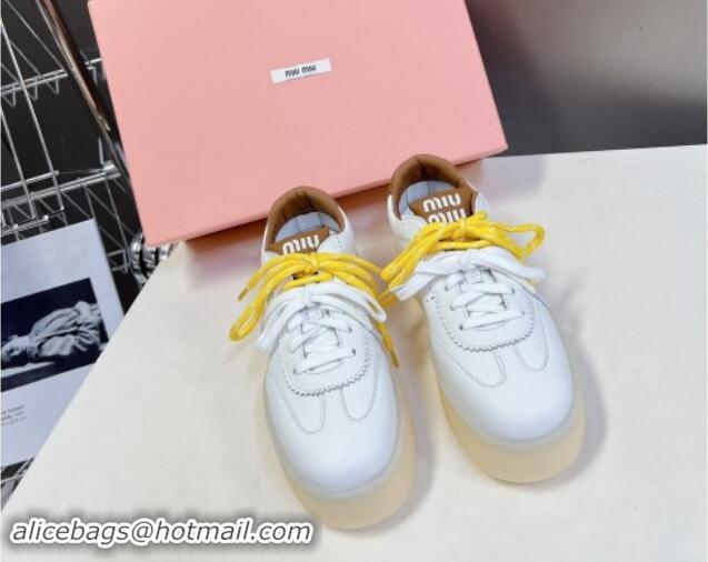 Good Looking Miu Miu Leather Platform Sneakers with Color Laces White/Brown 1014013