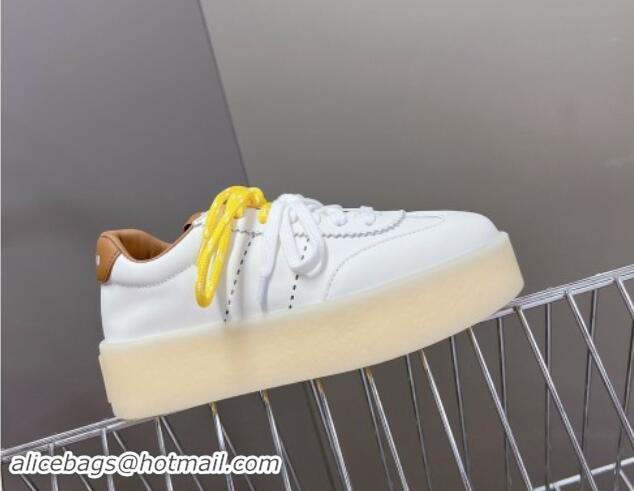 Good Looking Miu Miu Leather Platform Sneakers with Color Laces White/Brown 1014013