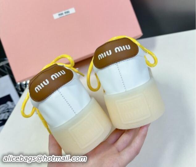 Good Looking Miu Miu Leather Platform Sneakers with Color Laces White/Brown 1014013